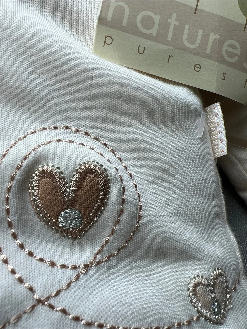 Natures Purest | Cream Hooded Baby Puffer Coat Heart Embroidery NWT Size 3-6M